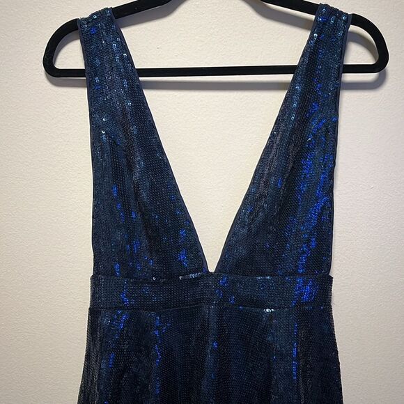 NBD Starry Nights Navy Midnight Sequin Deep V Dress Mini Dress, Size S - Picture 3 of 12